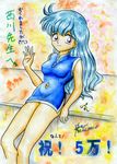  1girl blue_hair breasts dress female legs long_hair miniskirt short_dress skirt solo stewardess tenjouin_katsura yat_anshin_uchuu_ryokou 