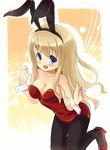  animal_ears bad_id bad_pixiv_id blonde_hair blue_eyes bunny_ears bunnysuit eyebrows k-on! kotobuki_tsumugi leaning_forward long_hair okiami pantyhose solo 