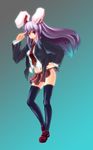  absurdres animal_ears bunny_ears hand_on_hip highres long_hair navel necktie purple_hair red_eyes red_neckwear reisen_udongein_inaba solo thighhighs tongue touhou yata_(sol-01) zettai_ryouiki 
