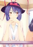  blue_hair hat md5_mismatch nagae_iku ogami_kazuki red_eyes short_hair solo touhou 