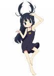 :o armpits barefoot beetle black_eyes black_hair blush bug child copyright_request dress feet flat_chest hands insect kanikama long_hair personification solo stag_beetle sundress 