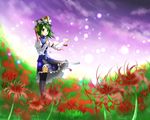  bad_id bad_pixiv_id flower green_eyes green_hair hat highres midoriiro_no_shinzou shiki_eiki short_hair solo spider_lily thighhighs touhou 