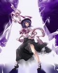  capelet frills hat moritomoetomomi nagae_iku purple_hair red_eyes saturday_night_fever shawl short_hair solo touhou 