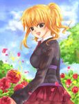  blonde_hair bug butterfly flower insect maekawa_suu ponytail skirt solo umineko_no_naku_koro_ni ushiromiya_jessica 