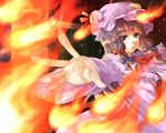  fire foreshortening hands itirirenn outstretched_hand patchouli_knowledge solo touhou 