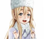  bad_id bad_pixiv_id blonde_hair blue_eyes coat hat k-on! kotobuki_tsumugi long_hair open_mouth round_teeth solo teeth watanore 