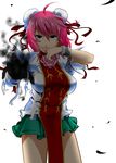  bad_id bad_pixiv_id bandages black_eyes breasts bun_cover chain chinese_clothes cuffs double_bun flower ibaraki_kasen large_breasts mattari_yufi pink_flower pink_hair pink_rose red_eyes rose shackles short_hair skirt smile smoke solo touhou 