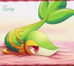  cute half-closed_eyes lying nintendo on_front pillow plant pok&#233;mon pok&eacute;mon red_eyes reptile scalie snake snivy solo tail video_games 