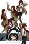  :3 bad_id bad_pixiv_id brown_hair fighting_stance haou_airen jacket kamen_rider kamen_rider_ixa kamen_rider_kiva_(series) legwear_under_shorts long_hair makise_kurisu mizuki_riko multiple_girls necktie pantyhose parody red_neckwear shiina_mayuri shorts steins;gate 