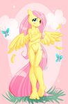  anthro anthrofied arthropod blush butterfly ellis1342 ellisarts ellispony equine female fluttershy_(mlp) friendship_is_magic fur grass hair hasbro horse insect mammal my_little_pony nude pegasus pink_hair pinup pony pose shy smile solo standing wings yellow_fur 