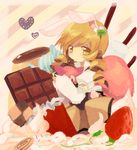  animal_ears bad_id bad_pixiv_id blonde_hair braid bunny_ears charlotte_(madoka_magica) checkerboard_cookie chocolate chocolate_bar cookie cream detached_sleeves doll doll_hug food fruit heart kemonomimi_mode magical_girl mahou_shoujo_madoka_magica nochita_shin pudding sprinkles strawberry tomoe_mami twin_braids yellow_eyes 