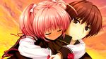  game_cg hayase_manami kamikaze_explorer oshiki_hitoshi pink_hair seifuku sleeping 