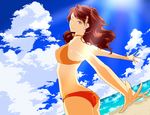  bad_id bad_pixiv_id beach bikini brown_eyes choker cloud day earrings jewelry kujikawa_rise one_eye_closed outdoors persona persona_4 red_hair sky solo swimsuit water yamada_maya_(yamada83) 