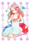  bare_shoulders bird blush braid breasts dress eating foodpuppet hair_ornament heart heart_background ice long_hair mawaru_penguindrum orange_hair penguin penguin_1-gou purple_eyes sideboob sitting small_breasts takakura_himari 