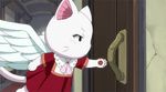  animated animated_gif blush cat charle_(fairy_tail) door dress fairy_tail gif happy_(fairy_tail) heart lowres no_humans smile whiskers wings 