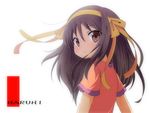  bad_id bad_pixiv_id brown_eyes brown_hair casual hair_ribbon hairband long_hair orange_hairband orange_shirt ribbon shirt solo suzumiya_haruhi suzumiya_haruhi_(young) suzumiya_haruhi_no_yuuutsu take_(office-t) younger 