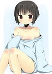  amaa_(chou_dennou_jidai) bad_id bad_pixiv_id bare_shoulders black_hair breasts brown_eyes cleavage denpa_onna_to_seishun_otoko maekawa short_hair sitting sleeves_past_wrists small_breasts smile solo 