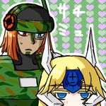  arc_system_works blazblue blonde_hair blue_eyes bored capcom character_request headdress lowres mu-12 rockman rockman_exe searchman_exe 