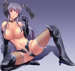  animal_ears bad_id bad_pixiv_id black_gloves blush boots breasts bunny_ears chain choker earrings elbow_gloves fishnets gisyo gloves hair_censor hair_over_breasts high_heels jewelry large_breasts leash legs long_hair long_legs navel no_nipples purple_hair red_eyes reisen_udongein_inaba shoes solo spread_legs thighhighs thighs topless touhou 