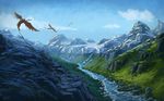  ambiguous_gender avian flying friendship_is_magic gilda_(mlp) glacier gryphon hasbro landscape moe mountain my_little_pony river valley wings 