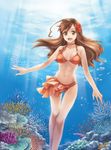  :d alternate_costume axis_powers_hetalia bikini bikini_skirt brown_eyes brown_hair bubble coral demmy fish flower freediving hair_flower hair_ornament light_rays long_hair navel o-ring o-ring_top open_mouth shell smile solo sunbeam sunlight swimsuit taiwan_(hetalia) underwater water 