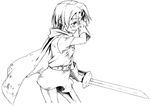  arm_at_side bad_id bad_pixiv_id belt breasts cape cowboy_shot dirty_clothes dirty_face dragon_quest dragon_quest_iii forehead_protector from_side furrowed_eyebrows gloves greyscale holding holding_sword holding_weapon kotoyama left-handed monochrome pantyhose robe roto short_hair short_sleeves simple_background small_breasts solo sword tears unsheathed weapon white_background wiping_tears 