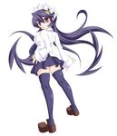  black_hair blush fangs filia_(skullgirls) futakuchi-onna highres lab_zero_games looking_back prehensile_hair red_eyes samson_(skullgirls) skirt skullgirls solo thighhighs 