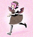  animal_ears boots dress hat highres jpeg_artifacts long_sleeves mystia_lorelei petticoat pink_eyes pink_hair running shoes short_hair smile solo touhou vagabond743 winged_shoes wings 