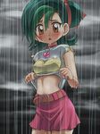  awa belt blush green_hair heart loli mizuki_kotori_(yugioh_zexal) mizuki_kotori_(yuu-gi-ou_zexal) rain shirt_lift skirt solo wet wet_clothes yu-gi-oh! yugioh_zexal yuu-gi-ou_zexal 