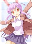  animal_ears bad_id bad_pixiv_id bakushuu breasts bunny_ears dress_shirt heart heart-shaped_pupils impossible_clothes impossible_shirt long_hair looking_at_viewer medium_breasts outstretched_arms pleated_skirt purple_hair red_eyes reisen_udongein_inaba shirt skirt solo spread_arms symbol-shaped_pupils touhou 