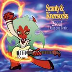  album_cover cover electric_guitar formal green_eyes green_hair guitar instrument macaroni_and_cheese necktie official_style panty_&amp;_stocking_with_garterbelt parody red_skin scanty_(psg) solo suit yngwie_malmsteen 