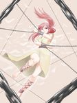  ankle_lace-up bad_id bad_pixiv_id barefoot chain cross-laced_footwear cuffs dress feet jewelry magi_the_labyrinth_of_magic morgiana necklace one_side_up red_hair sasasayama shackles solo toes white_dress 