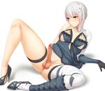  bad_id bad_pixiv_id bandages belt blush bottomless bow braid breasts breasts_apart chicla elbow_gloves flower frills futanari gloves grey_eyes hair_ornament high_heels kaine_(nier) large_breasts lingerie long_legs negligee nier nier_(series) penis ribbon shoes short_hair silver_hair solo_focus testicles thigh_strap thighhighs underwear white_hair 