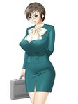  briefcase business_suit formal glasses milk_junkies pencil_skirt short_hair skirt smile solo suit tatsunami_youtoku toyohara_hitomi 