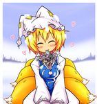  :3 @_@ ^_^ animal_ears bad_id bad_pixiv_id blush capelet closed_eyes fox_tail heart hiyoshi_(skick) jewelry minigirl mouse_ears mouse_tail mouth_hold multiple_girls nazrin pendant tail touhou v_arms yakumo_ran 