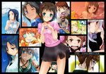  6+girls adjusting_hair ahoge akafuku akizuki_ritsuko amami_haruka angry blonde_hair blue_eyes blue_hair blush blush_stickers bracelet brown_eyes brown_hair chibi closed_eyes collage earrings everyone fingersmile flower food fork futami_ami futami_mami ganaha_hibiki glasses green_eyes green_hair hagiwara_yukiho hair_ribbon hairband heart heart_hands highres hoshii_miki idolmaster idolmaster_(classic) jewelry kikuchi_makoto kisaragi_chihaya minase_iori miura_azusa multiple_girls nonowa one_eye_closed onigiri open_mouth orange_hair otonashi_kotori petals profile red_eyes ribbon scrunchie shijou_takane short_hair silver_hair skirt sleeping smile sun takatsuki_yayoi tears v zzz 