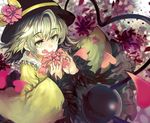  dress eyeball flower green_dress green_eyes green_hair hat heart heart-shaped_pupils komeiji_koishi long_sleeves petals pink_flower pink_rose rose rose_petals sasurai_susuki smile solo symbol-shaped_pupils third_eye too_many too_many_hearts touhou 