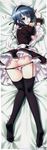  1girl absurdres ass black_legwear blue_eyes blue_hair blush breasts crease dakimakura garter_straps higa_yukari highres kirishima_sakura looking_back lying maid nipples on_stomach panties panty_pull presenting sakura_sakura scan short_hair solo thigh_gap thighhighs thighs toe_scrunch underwear 