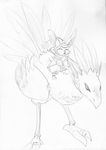  avian bird black_and_white chocobo feral final_fantasy hi_res knight monochrome moogle plain_background rider sketch unknown_artist video_games white_background 