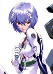  absurdres ayanami_rei blue_hair bodysuit highres neon_genesis_evangelion official_art red_eyes sadamoto_yoshiyuki short_hair 