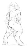  anthro balls big_penis black_and_white butt caprine flaccid hi_res horn humanoid_penis looking_back male mammal monochrome muscular nude open_mouth partially_retracted_foreskin penis rakisha satyr sketch solo standing thick_penis uncut 