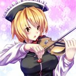  :o blonde_hair blush bow_(instrument) breasts hat instrument large_breasts lunasa_prismriver solo symbol-shaped_pupils touhou tro upper_body violin yellow_eyes 