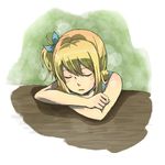  bad_id bad_pixiv_id blonde_hair bow erinan fairy_tail hair_bow highres lucy_heartfilia one_side_up sleeping solo 