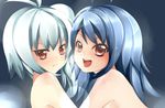  ahoge antenna_hair aqua_hair bili_girl_22 bili_girl_33 bilibili_douga blue_hair highres multiple_girls nude open_mouth red_eyes side_ponytail xiaoyou_uuu 