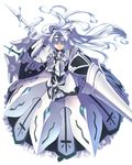  armor blue_eyes frills garuku lance long_hair original pointy_ears polearm silver_hair simple_background solo weapon 