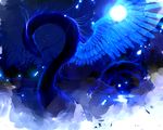  bad_pixiv_id blue dark dragon eastern_dragon fog full_moon lake moon no_humans original suiryuu_(starry_dorm) wings 