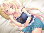  bed blonde_hair blush famima game_cg long_hair skirt 