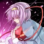  bad_id bad_pixiv_id closed_eyes eyeball hairband hug komeiji_satori mutsuki_(ama245) purple_hair solo third_eye touhou 