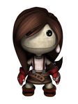  brown_hair earrings expressionless final_fantasy final_fantasy_vii fingerless_gloves gloves highres jewelry littlebigplanet long_hair looking_at_viewer official_art simple_background skirt solo standing suspender_skirt suspenders tifa_lockhart white_background 