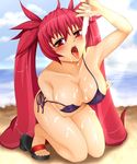  arcana_heart arcana_heart_3 bikini blush breasts food large_breasts long_hair messy open_mouth popsicle red_eyes red_hair scharlachrot sexually_suggestive solo suzuna_(najaran) swimsuit twintails 